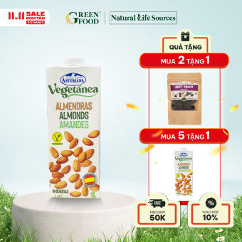 Sữa Hạnh Nhân Asturiana Vegetanea Ít Đường 1L - Có Chứa 3.5% Hạt Hạnh Nhân Tây Ban Nha, Không Chứa Lactose, Phù Hợp Với Người Ăn Chay
