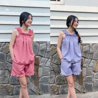 Đồ bộ mặc nhà 2 dây quần đùi đũi xốp hoa nhí dễ thương mát mùa hè