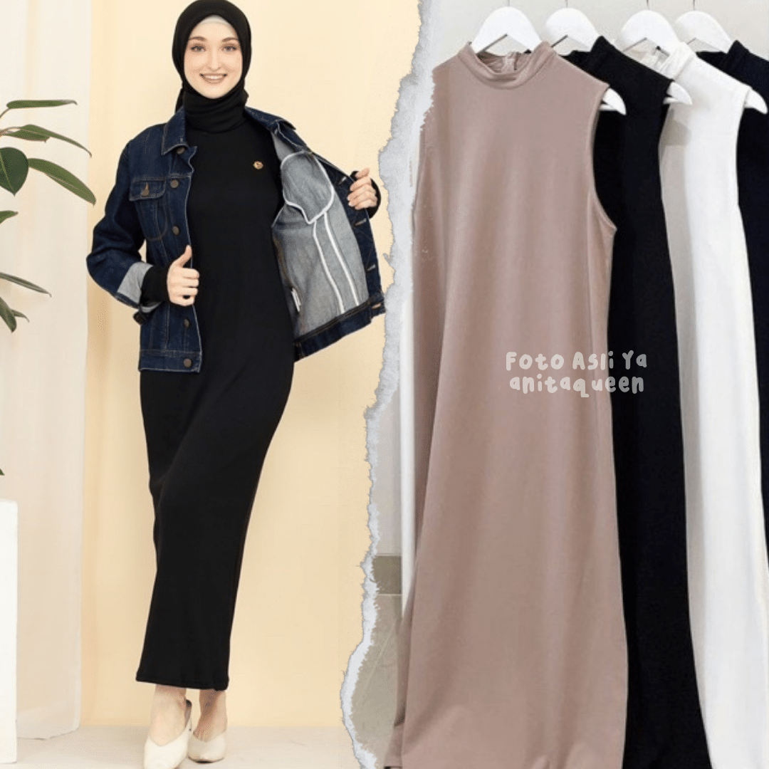 long dress hitam lengan panjang Luna Long Dress Lengan Panjang Wanita Gaun Maxi Bodycon Pres body Bahan Rib knit Melar Iner Baju Lebaran Basic Hitam Casual Midi Tebal Fit - Shop