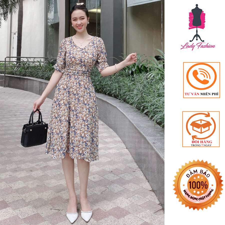 Đầm hoa voan xếp eo-d09