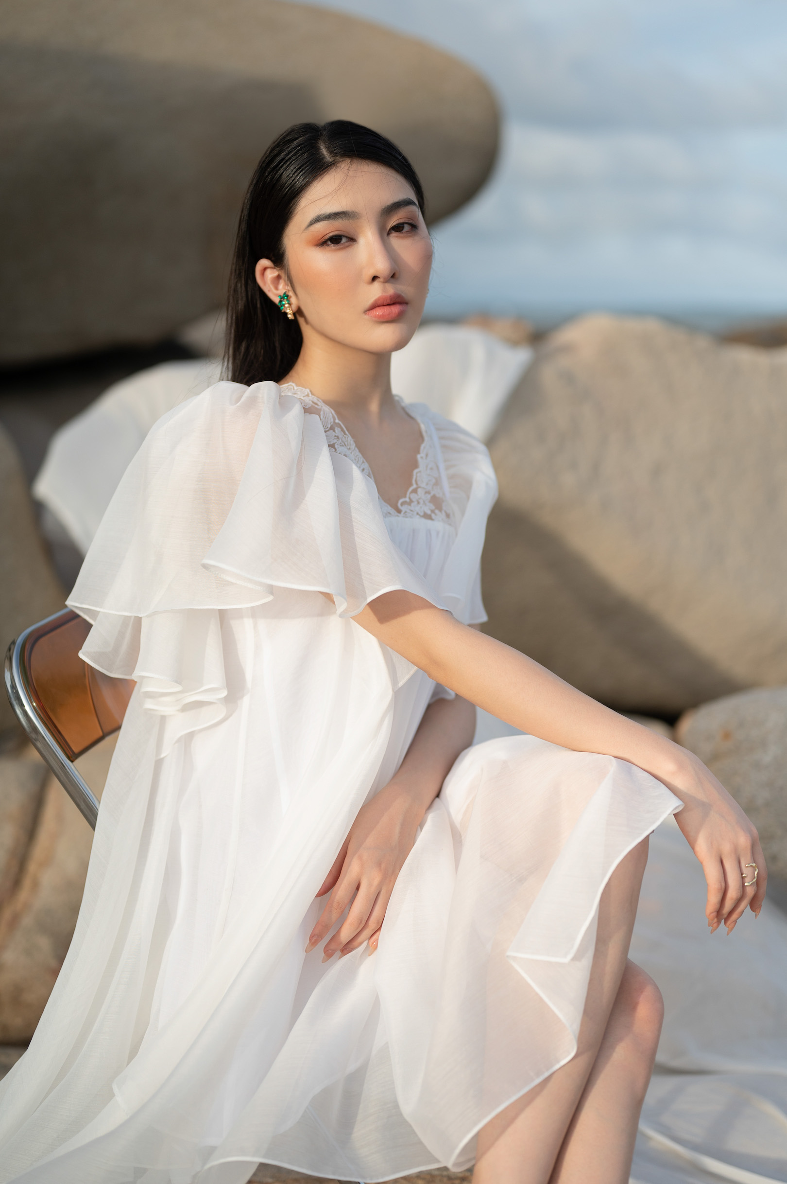 Đầm camilla viền ren tay phồng đi biển đi cafe dạo phố dễ mặc cho nữ