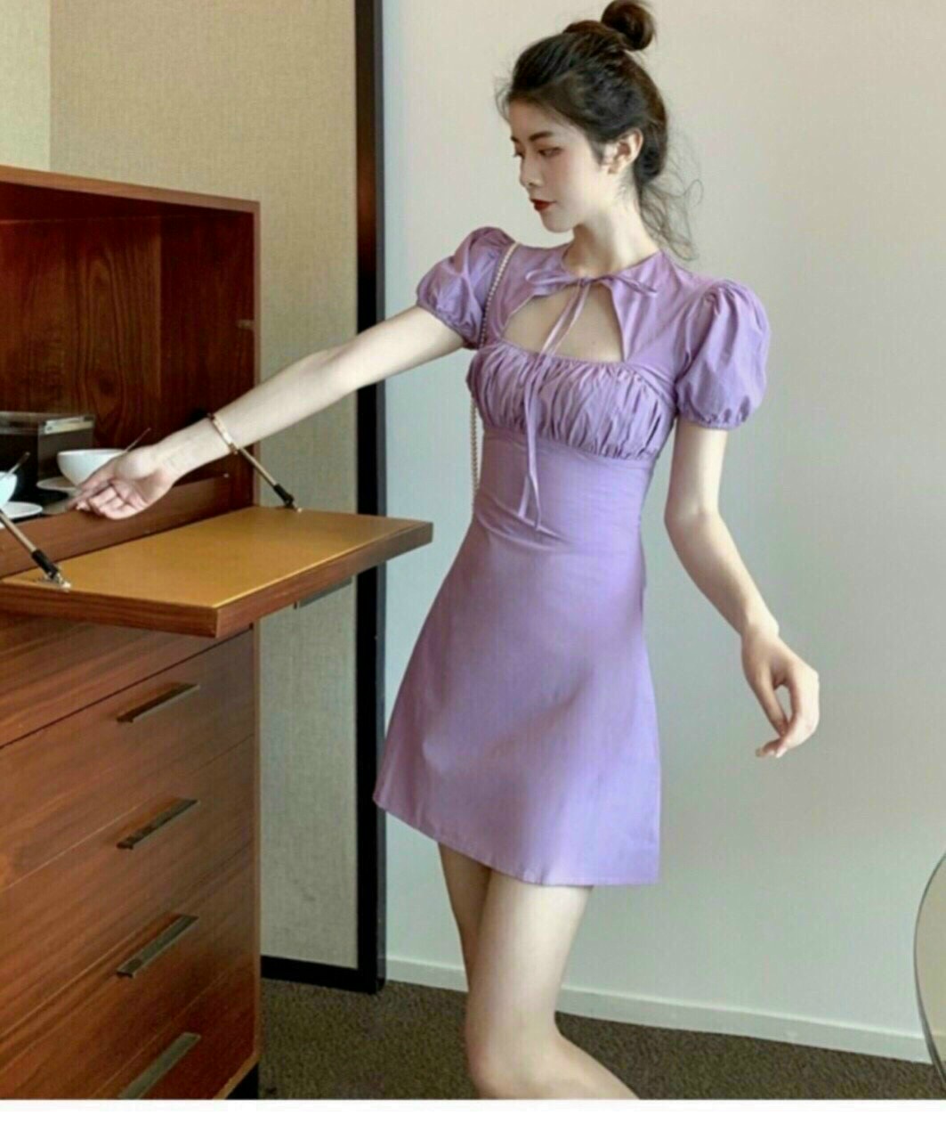 Đầm đũi tay phồng nhún ngực có mút đi tiệc cực xinh