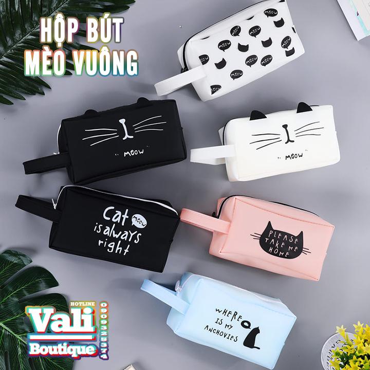 Hộp bút mèo vuông nhựa PVC mềm dẻo - nhiều mẫu - tặng 1 bút hình thú mẫu ngẫu nhiên mực đen