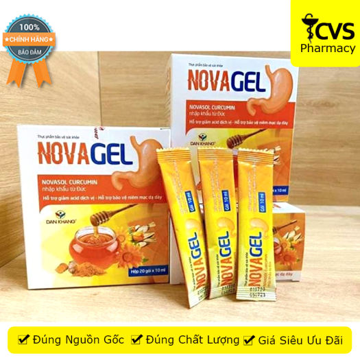 Novagel / Nova gel cvspharmacy Hộp 20 gói Hỗ trợ giảm đau dạ dày bảo vệ niêm mạc dạ dày