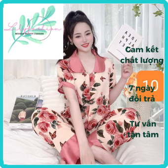 Đồ bộ pijama nữ bộ mặc nhà vải lụa áo cộc quần dài