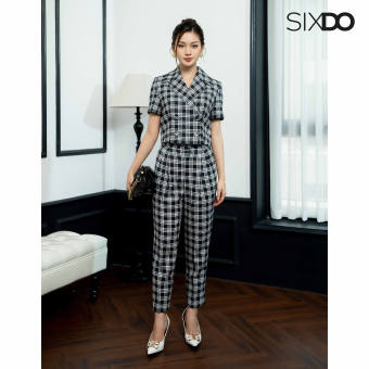 Quần âu nữ kẻ đen SIXDO (Black Check Raw Pants)