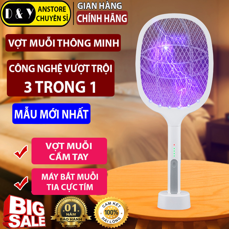 Vợt muỗi thông minh tự động bắt muỗi - Vợt muỗi kiêm đèn tự động diệt muỗi, thu hút muỗi bằng tia cực tím, Vợt muỗi sạc tích điện cầm tay kiêm đèn ngủ, máy bắt muỗi thông minh - Kèm đế sạc USB