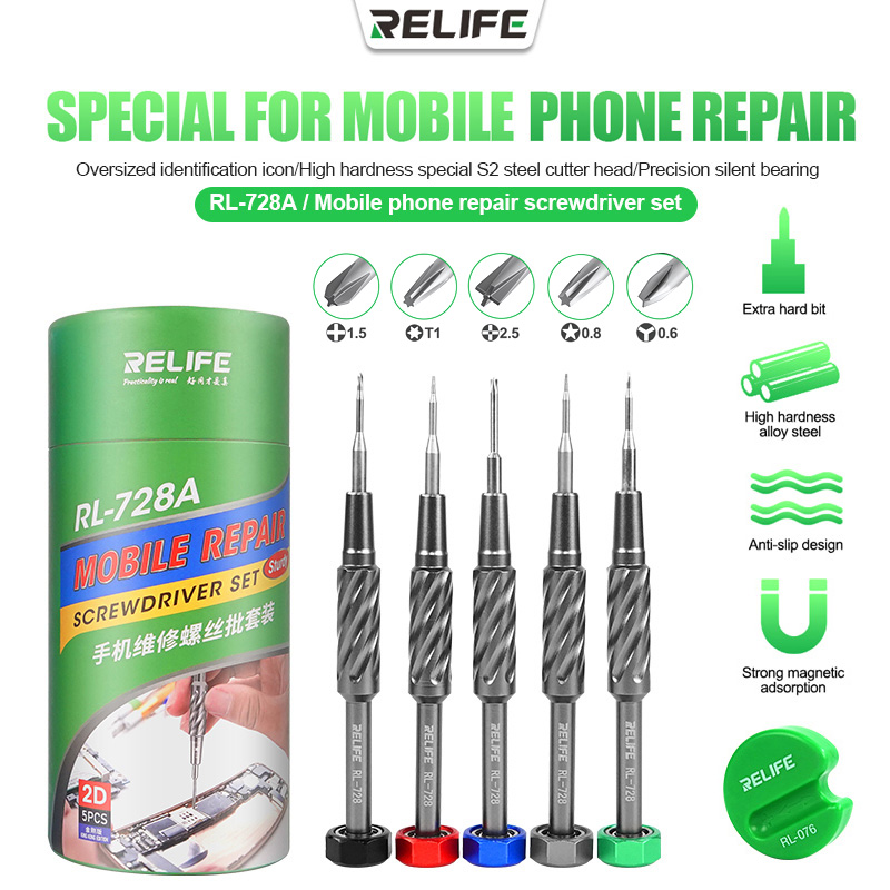 Relife bộ tua vít rl-728a tua vít phillips 1.2mm/ba điểm y0.6/0.8mm tua vít pentalobe để tháo gỡ sửa chữa điện thoại di động