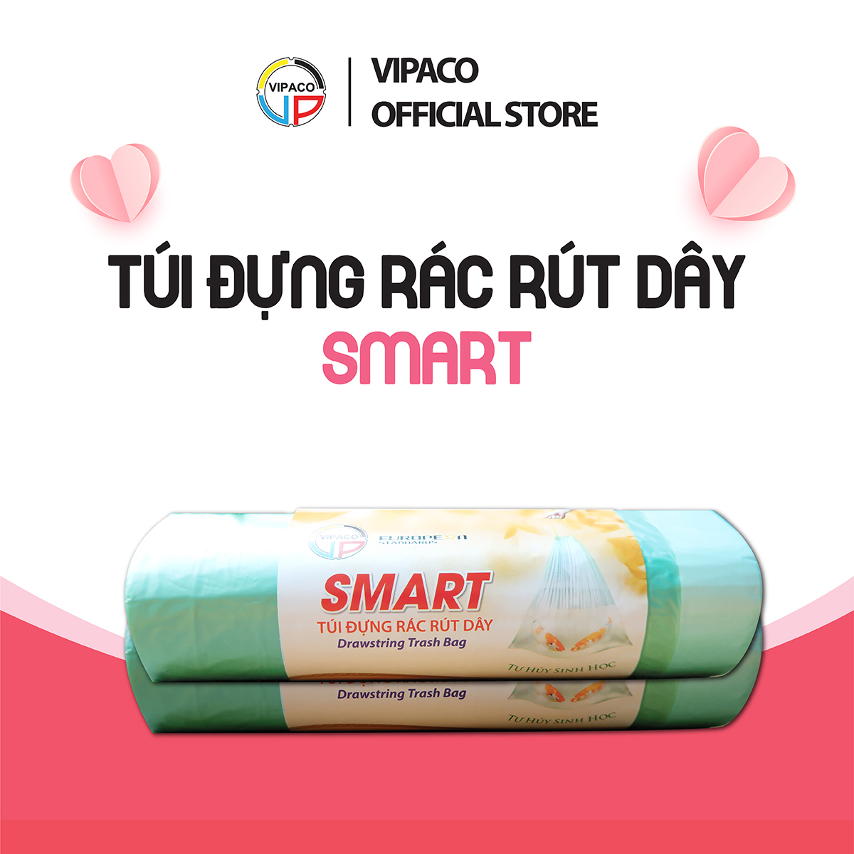 túi đựng rác tự hủy rút dây Vipaco, túi rác tự hủy sinh học chắc chắn k rò rỉ, bục