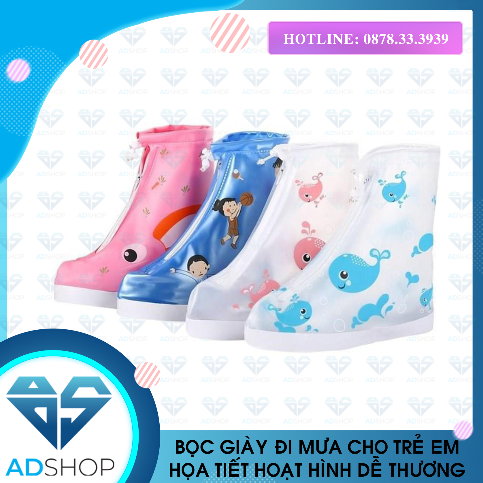 Bọc giày đi mưa trẻ em có họa tiết hoạt hình dễ thương