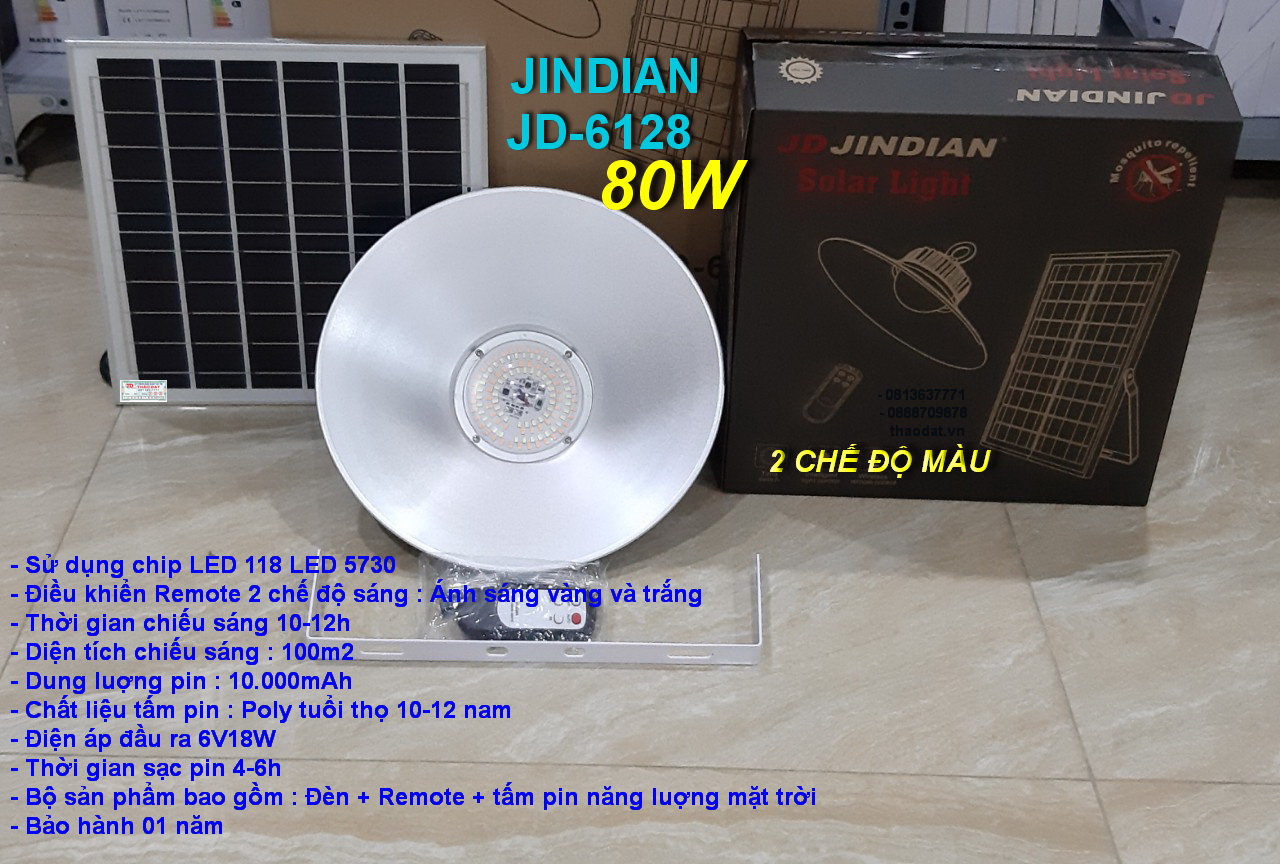 ĐÈN NĂNG LƯỢNG MẶT TRỜI CHÍNH HÃNG JINDIAN JD-6128 (80W)