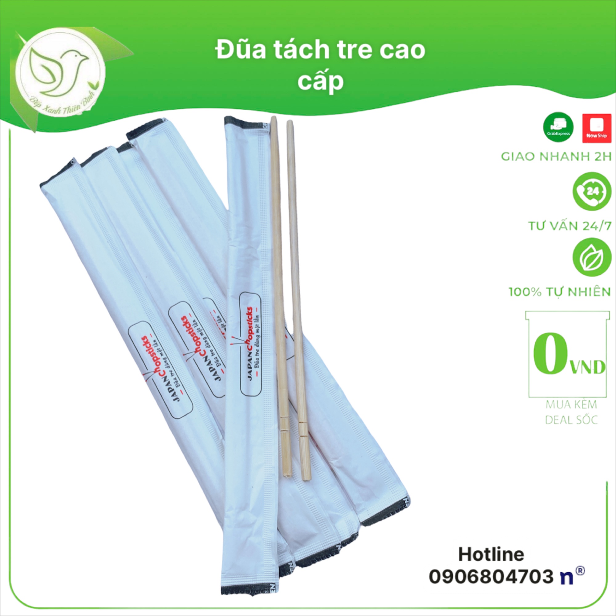 20 đũa tre dùng 1 lần có bao giấy cao cấp tiện lợi - Bếp xanh thiên bình
