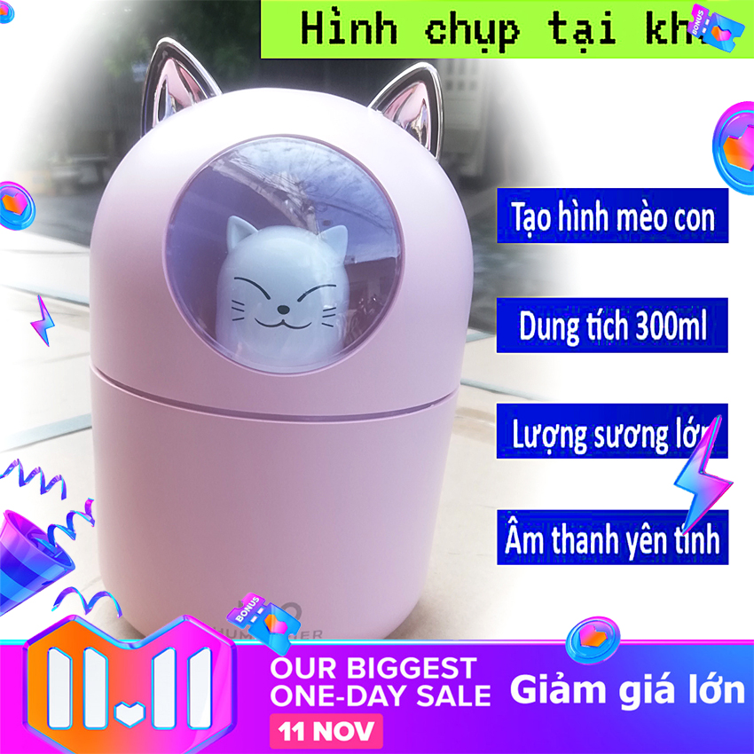 Máy giữ ẩm Tinh Dầu Mini, làn khói nước nhẹ nhàng, tự động ngắt khi hết nước - hình Con mèo HUMIDIFIER dễ thương, máy xông tinh dầu phun sương, máy chạy cực êm, máy phun sương , máy phun sương tinh dầu