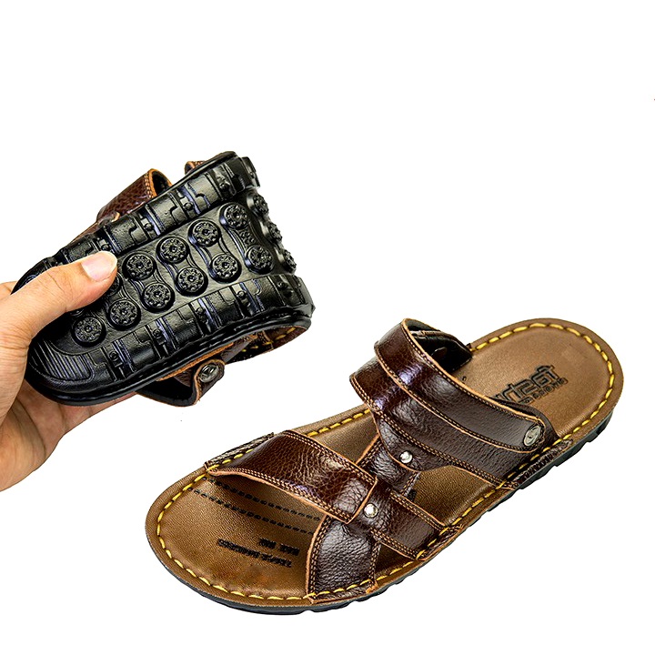 [ SALE 50% ] Dép nam da bò, dép da nam đế đúc mềm dẻo chống trơn trượt, Dép quai ngang nam thời trang cá tính, dép sandal nam có đế cao su chống trơn trượt- UDANY SHOP 666