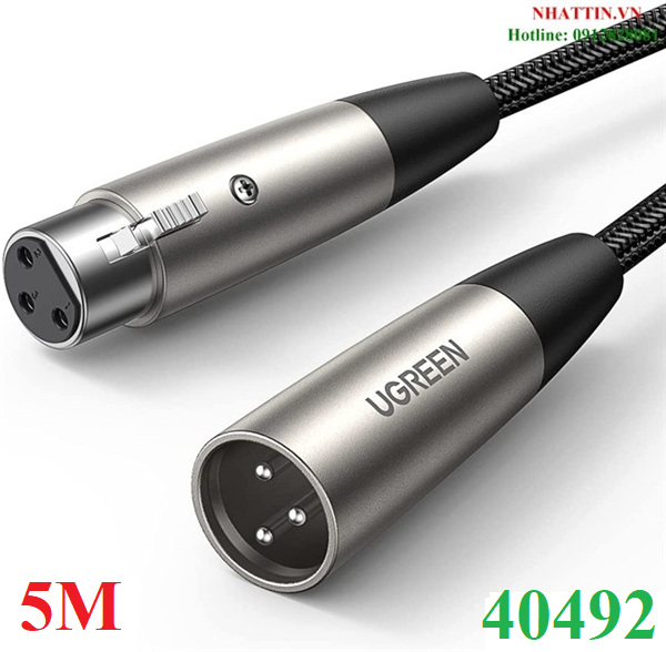 Cáp nối dài XLR 3pin âm dương bọc lưới dài 5m chính hãng Ugreen 40492 cao cấp