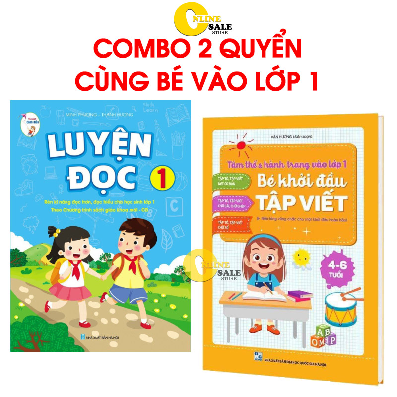 [Quá rẻ] Combo 2 quyển luyện đọc và khởi đầu tập viết chữ dành cho bé chuẩn bị vào lớp 1, Tập đọc, đánh vần, tô chữ, luyện viết chữ,