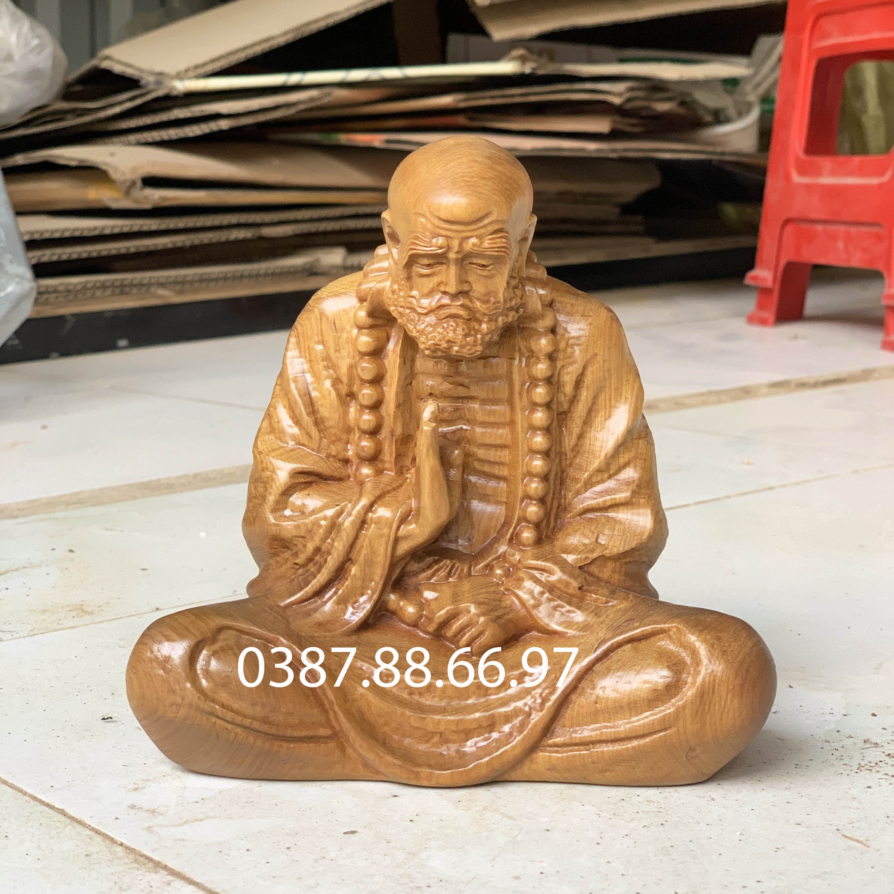 Tượng đạt ma sư tổ ngồi thiền cao 15cm gỗ bách xanh cực đẹp