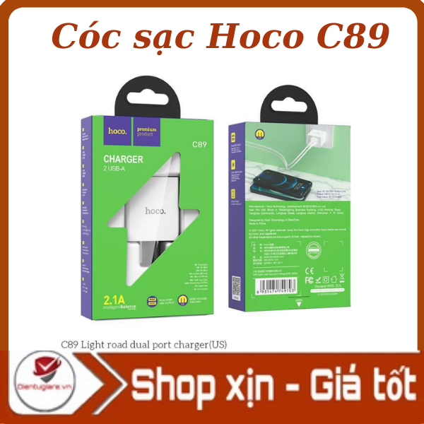 Củ sạc iphoco c89-cốc sạc nhanh 2 cổng usb sạc nhanh 2.1a max chân cắm tiêu chuẩn