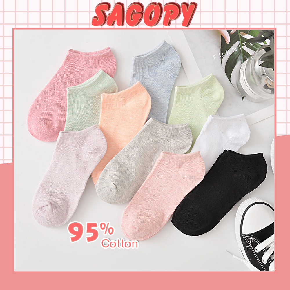 Tất nữ cute trơn Basic đủ màu, tất cổ ngắn, vớ nữ cổ thấp phong cách Vintage hàn quốc chống hôi chân Sagopy TN01