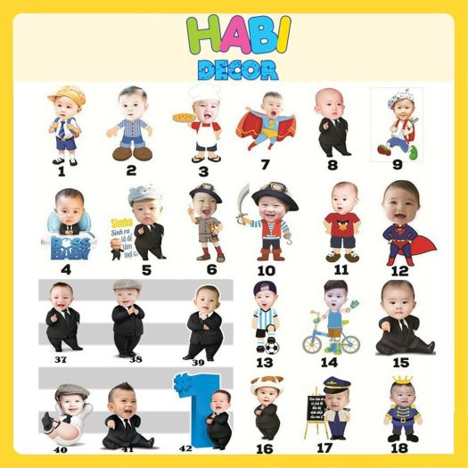 Hot-selling household goods Thiết kế hình Chibi trang trí tiệc sinh nhật happy birthday thôi nôi đầy tháng theo yêu cầu cho bé trai bé gái TK01