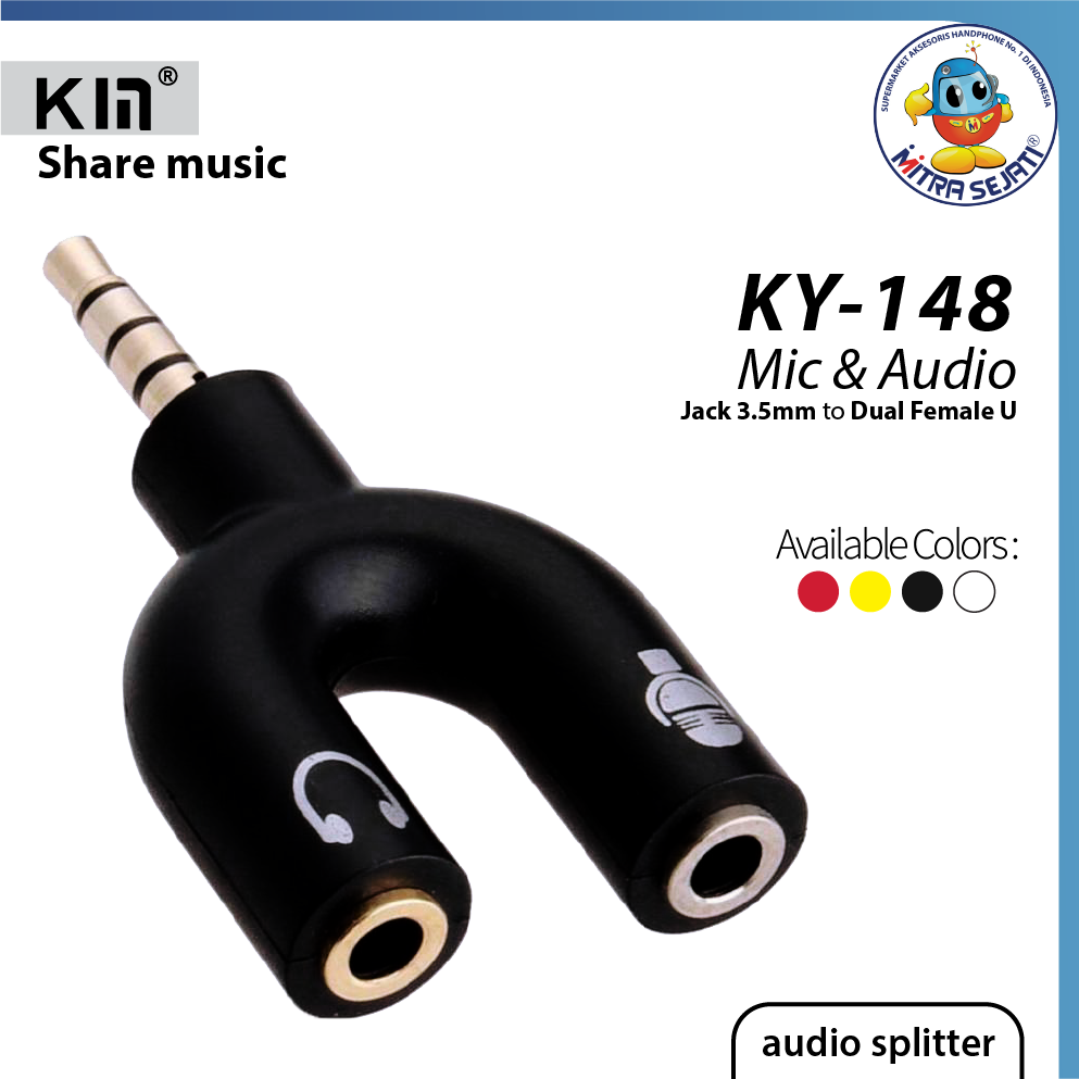 Splitter Audio bentuk U 3.5mm ke Headphone & Mic untuk audio output dan microphone-SCASPBU