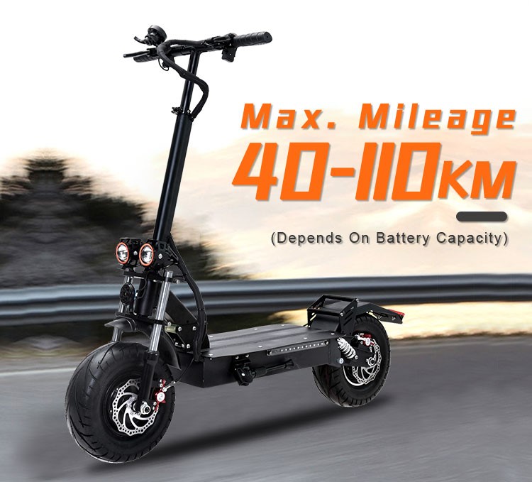 Xe điện Scooter T115 hiệu Geofought cao cấp dành cho off-road, 2 động cơ tăng tốc cho tốc độ tối đa 80km/h, 5600w, pin 40Ah, cho hành trình 110 km, bánh xe 13 inch (330mm), cho phép gập lại mang theo du lịch