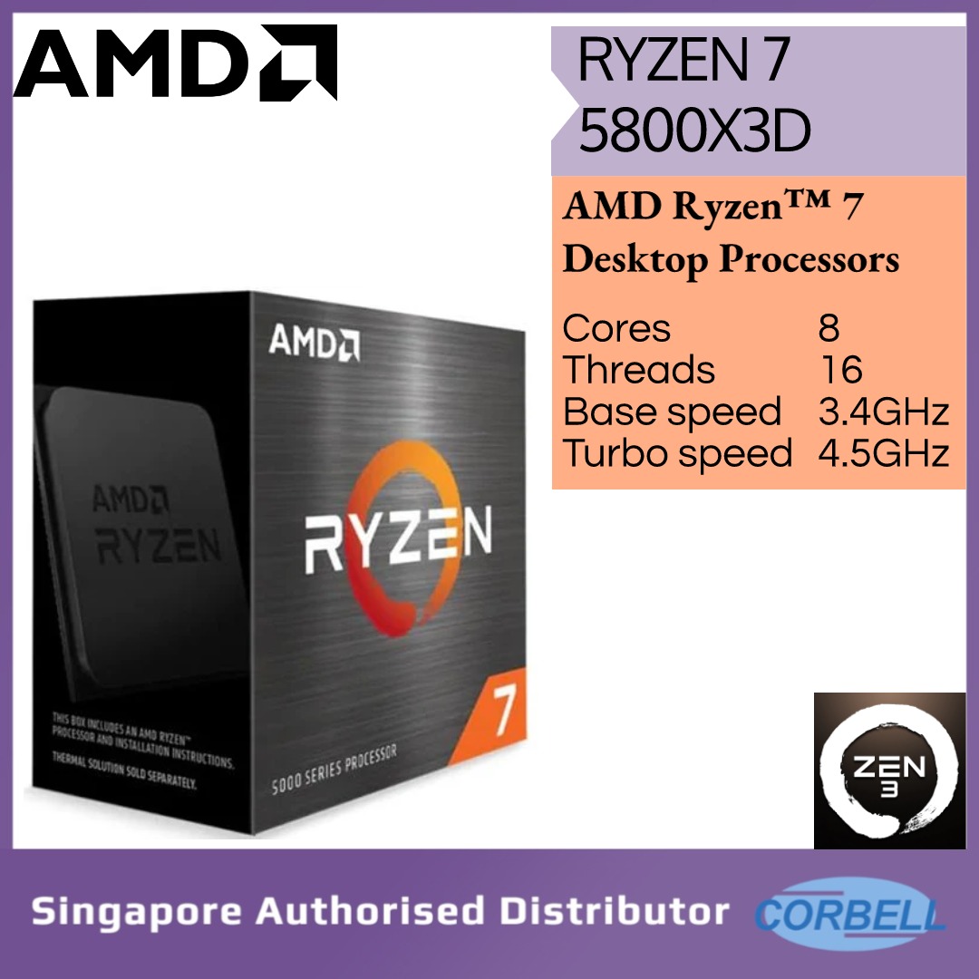 Amd Ryzen 7 5800X3D 8-Core 16-Thread Processor W/O Cooler - Am4