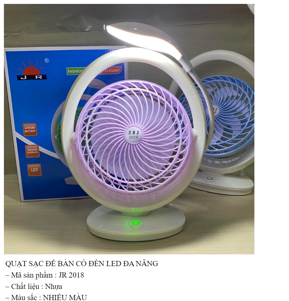 [HCM]Quạt Sạc Tích Điện  Có Đèn Led Để Bàn 2 Trong 1 JR-2018 Mẫu Mới