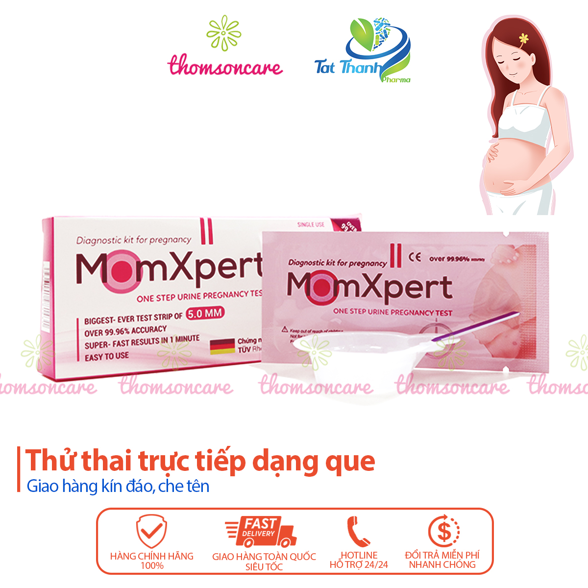 Que thử thai MomXpert Test phát hiện thai sớm - Che tên sản phẩm, test thai nhanh, chính xác, bản to
