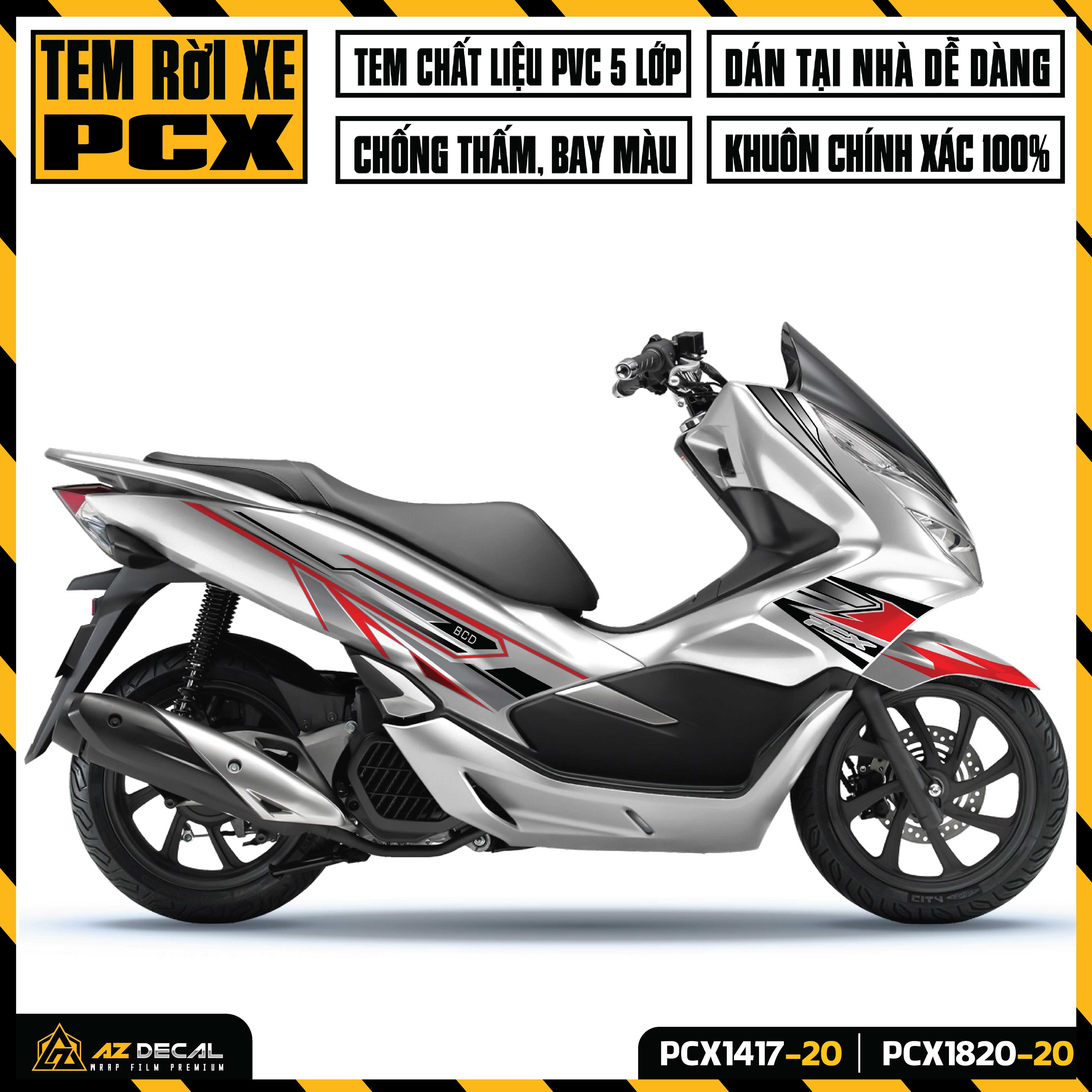 Tem Rời Dán Xe PCX 125 160 150 Mẫu BCD | PCX-20 | Decal Chế Dán Xe Máy PCX Chống Nước Bền Màu - Azde