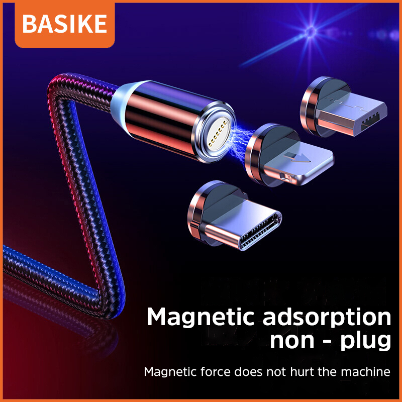 BASIKE Cáp sạc từ tính 3 trong 1 Cáp sạc nhanh Được trang bị Micro / type-c / Lighting cho iPhone Android (CT07)