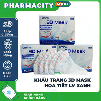 Khẩu Trang 3D Mask  họa tiết LV XANH - ĐỎ . Công Nghệ Nhật Bản Hộp 50 chiếc