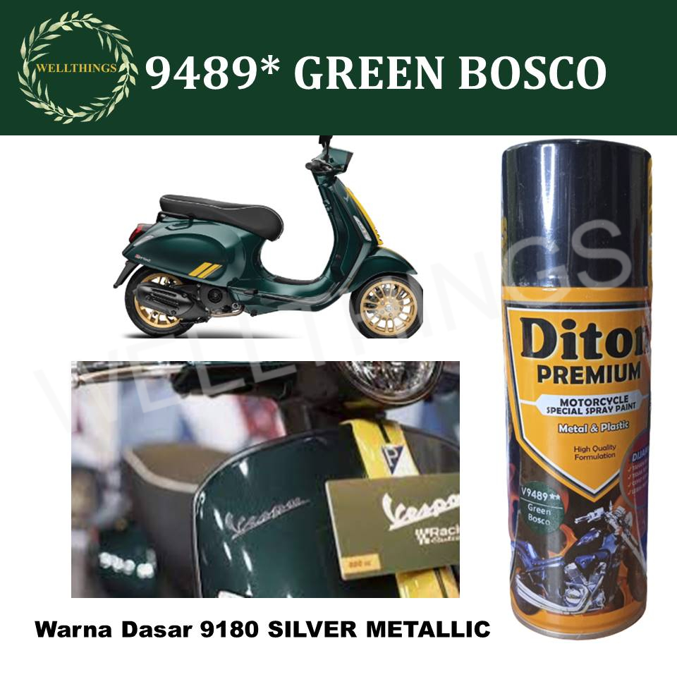 Cat Pilox Diton Premium Vespa Green Bosco 9489 400ml Warna Hijau Tua Gelap Metalik Kilap Pespa Keren Terbaru