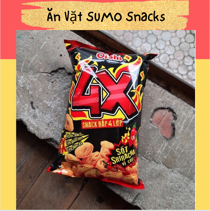 Bim Bim Snack Bắp 4x Vị Sốt SRIRACHA Cay Oishi 75/80g-Ăn Vặt Sumo Snack