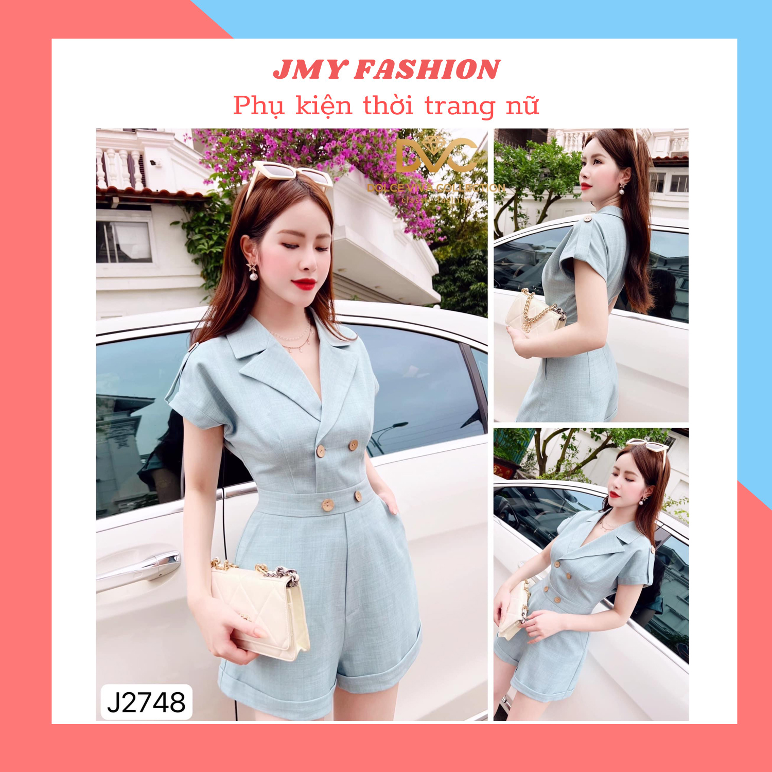 J2748 Jum cổ vest xanh sang chảnh - Dolce viva colection