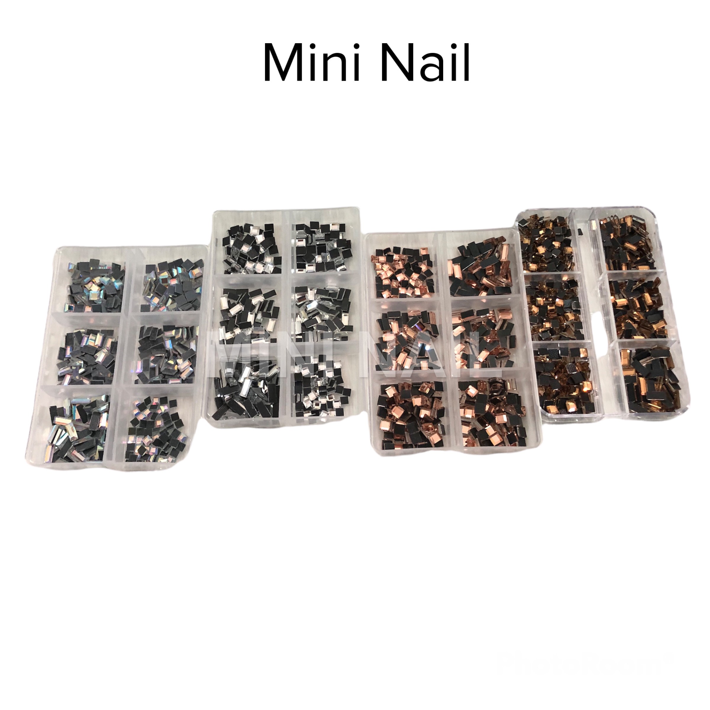 6 ô/hộp đá hình vuông lấp lánh gắn móng tay, đá khối nail