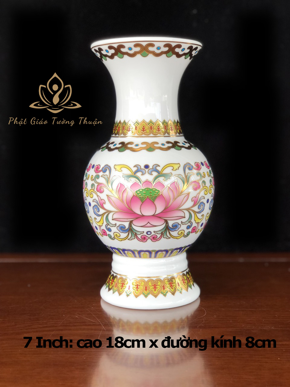 Bộ Thờ Cúng Bình Bông 2018 Hoạ Tiết Hoa Văn Sen Hồng Bằng Sứ Cao Cấp - Phật Giáo Tường Thuận