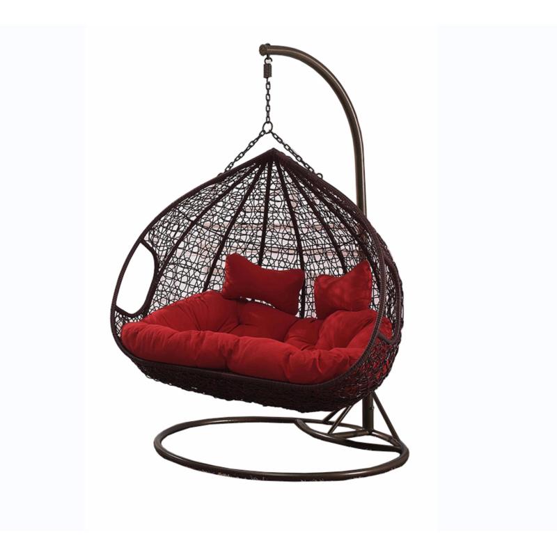 Amber Double Black Rattan Swing Chair with RED CUSHION