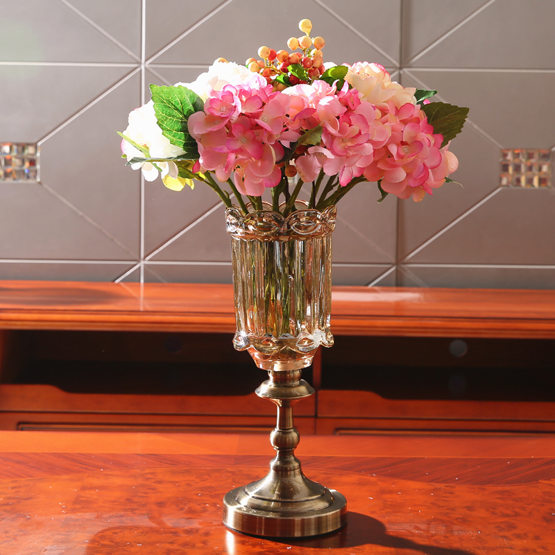 Singapore Classical European Glass Vase Simulation Flower Suit Classical European Glass Vase Simulation Flower Suit Living Roomtable Coffee Table Ornaments Decorative Hydrangea Artificialflowers