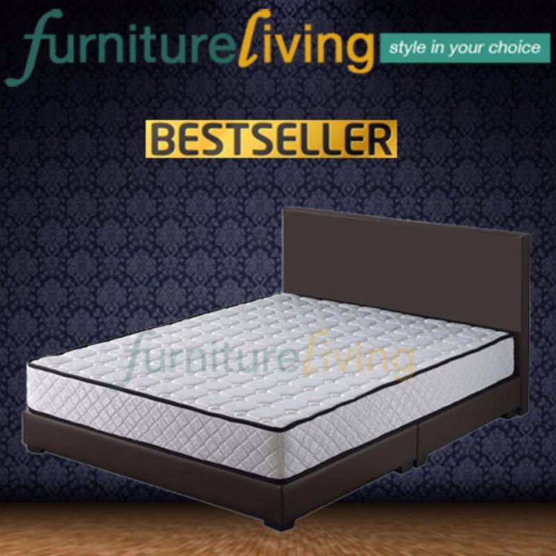 Furniture Living Queen size Divan Bedframe (Brown) + Queen size Spring Mattress 8.5inch