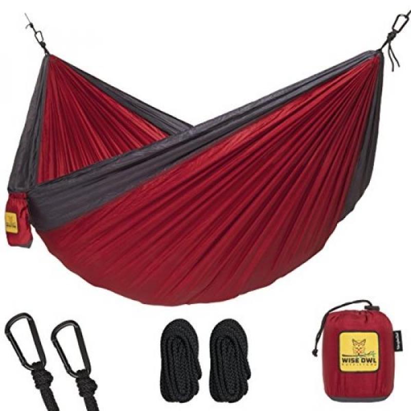 Hammock for Camping Single & Double Hammocks - Top Rated Best Quality Gear For The Outdoors Backpacking Survival or Travel - Portable Lightweight Parachute Nylon SO Red & Charcoal