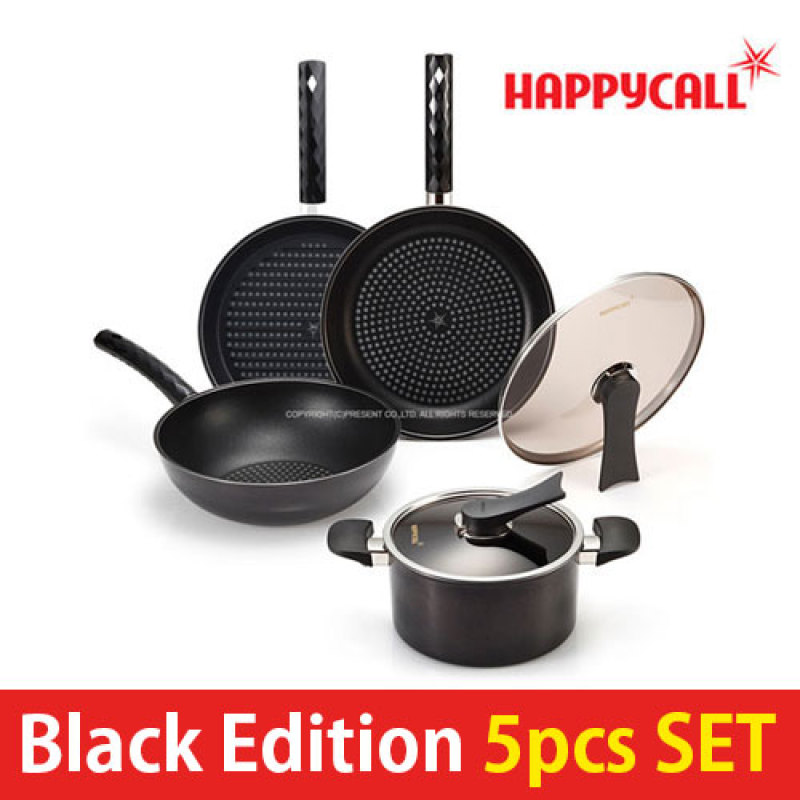 [Happy Call] Primium Black Edition 5-set (Fring Pan + Pot set) / Diamond n Porcelain Coating Frying pan/ happycall pan / Made in korea / Fry pan / wok / Kitchen / dining Singapore