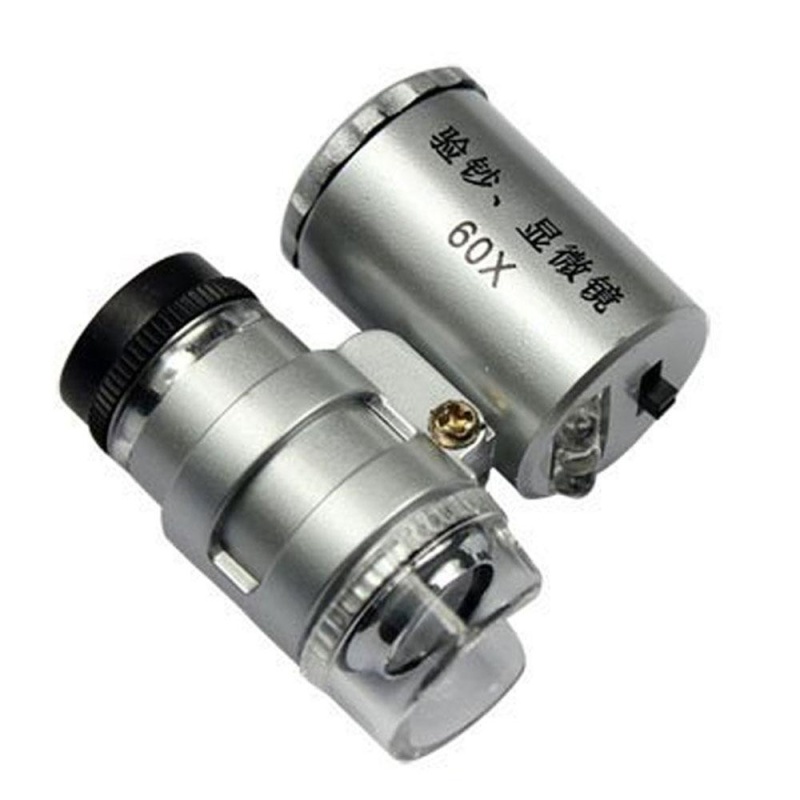 KuRun Mini 60x LED Aluminium Pocket Microscope Magnifier Adjustable Loupe - intl