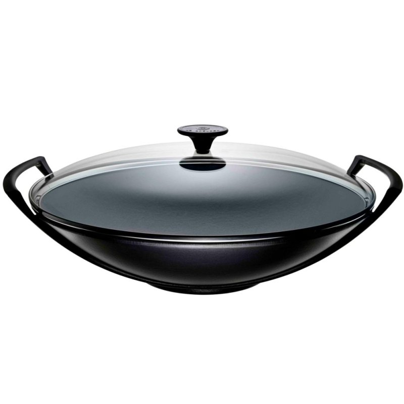 Le Creuset Cast Iron Wok with Glass Lid 36cm (Black) - Online Exclusive Singapore