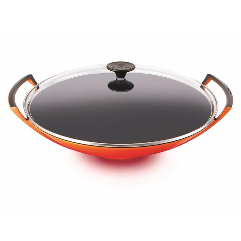 Le Creuset Cast Iron Wok with Glass Lid 36cm (Flame) - Online Exclusive Singapore
