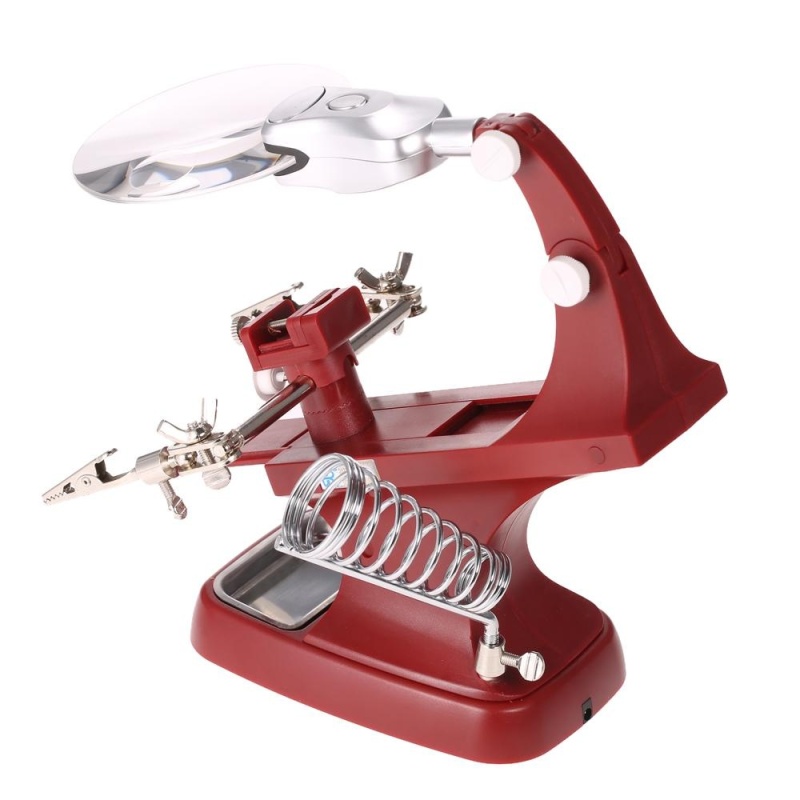 Multi-functional 3X/4.5X Welding Desktop Magnifier with 2 LEDs Alligator Clip Helping Hand Soldering Holder Repair Mgnifying Tool - intl