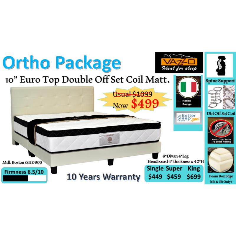 Otho Package: 10 Euro Top Double Offset Coil Mattress + Bed Frame (Black)
