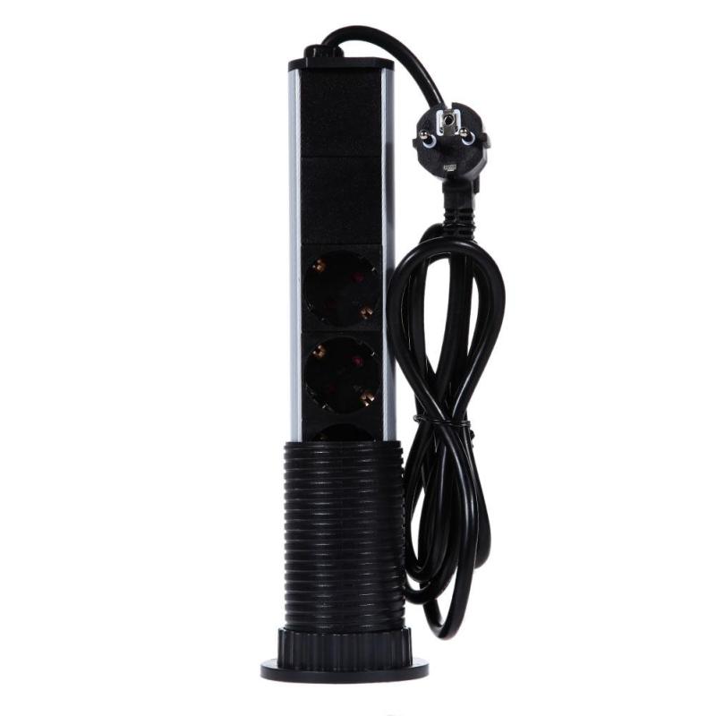 PULL POP UP Electrical 3 Plug Socket 2 USB Kitchen Table Socket EU