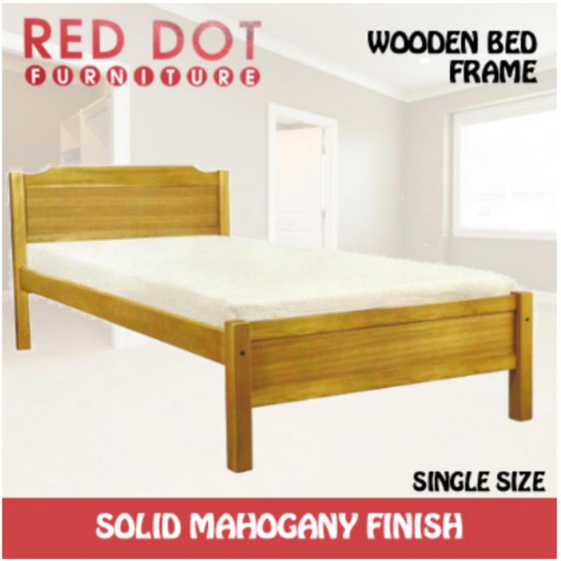 Red Dot Wooden Bed Frame Single Size Solid Mahogany Finish Light Brown