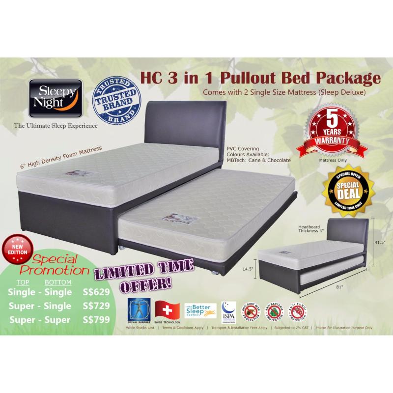 Sleepy Night 3 in 1 Pullout Bed Package - Single Top/Bottom, Sleep
Deluxe 6 (Cane)